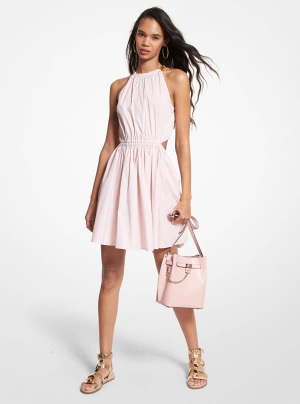 Damske Saty Michael Kors Logo Print Stretch Organic Cotton Poplin Cutout Ruzove - Oblecenie Michael Kors Lacne | OYFEV-7352